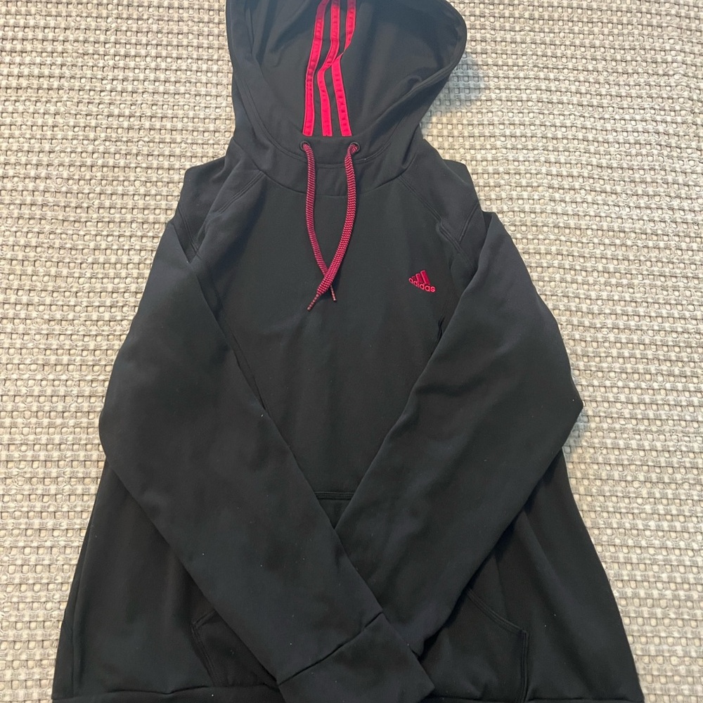 Adidas Black Hoodie with Burgundy Accents